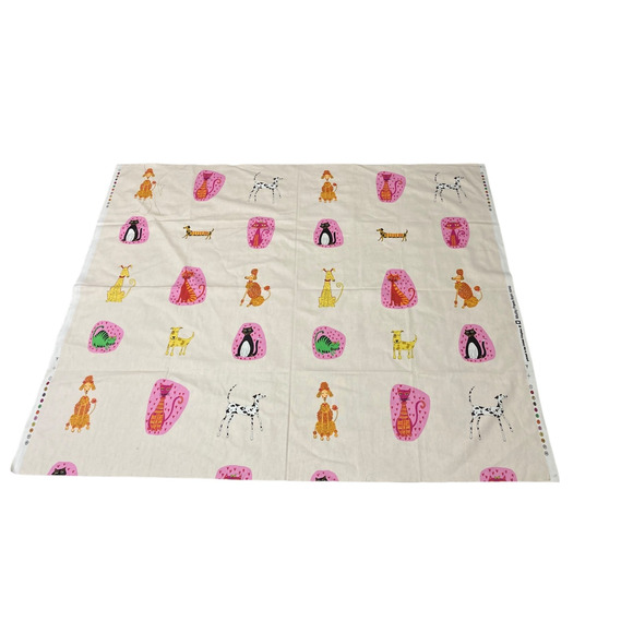 Mucky Paws UK Kitsch Retro Dog Cat Print Fabric 1 1/3 Yards by 57" Poodle Hearts - Picture 1 of 4